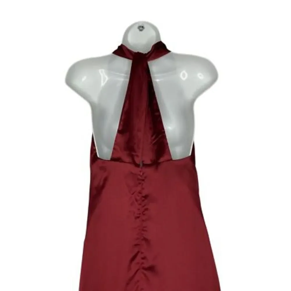 Bishop‎ + Young Womens Camila T-Back Sheath Dress Burgundy Halter Neck Zip S New